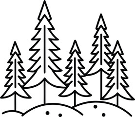 Obraz premium Minimalist line art black forest scene with pine trees