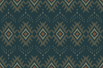  Elegant dark Ikat seamless pattern with earthy tones, featuring geometric diamond motifs, ideal for textile prints, boho decor, ethnic wallpaper, and traditional fabric design.