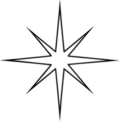 Black eight pointed starburst line art vector