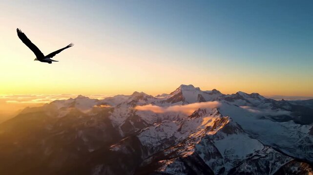 Dynamic footage of an eagle hunting, swooping down towards a pristine body of water to catch prey, demonstrating agility and natural predatory behavior.