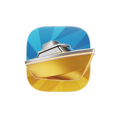 A golden boat isolated on transparent background, a simple transport app icon