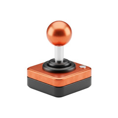 Orange joystick isolated on transparent background for gaming or control system use