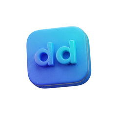 3d render of a blue square icon with the letters dd isolated on transparent background