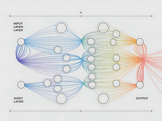 Abstract colorful neural network diagram with flowing connections