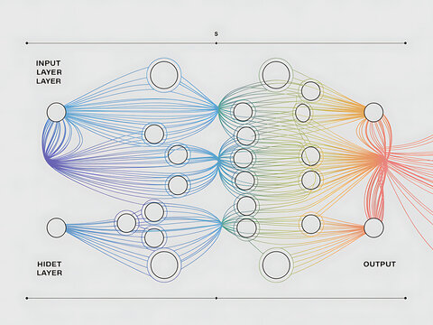 Abstract colorful neural network diagram with flowing connections