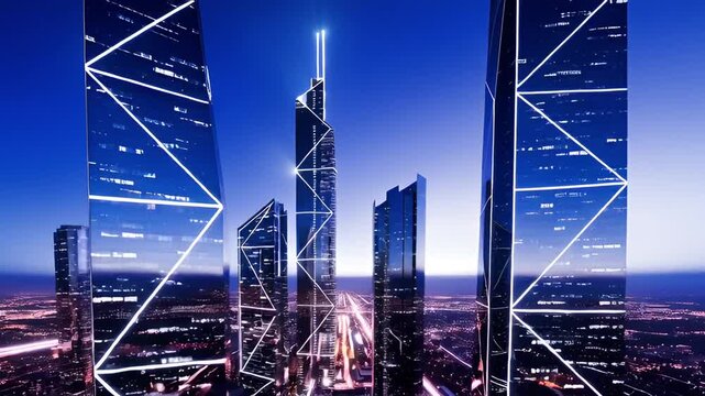 Futuristic Cityscape: Glowing Skyscrapers and Dynamic Urban Design