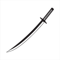 Striking Black and White Illustration of a Traditional Katana Sword