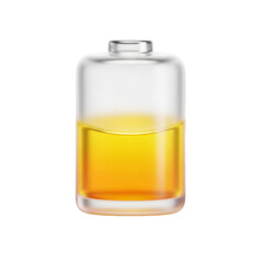 Glass bottle with yellow liquid isolated on transparent background, representing chemistry