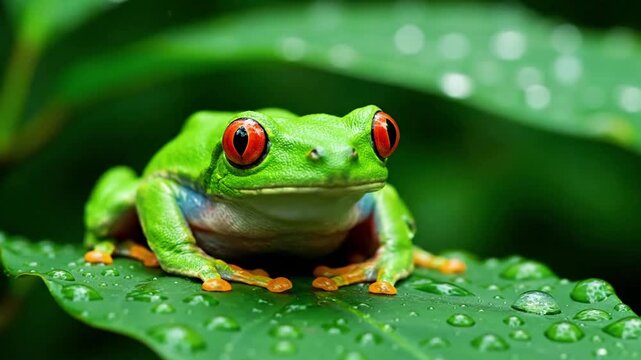 The quiet, undisturbed beauty of a pristine natural environment, highlighting conservation and ecological balance. Use shallow depth of field to draw attention to the amphibian while subtly showing?