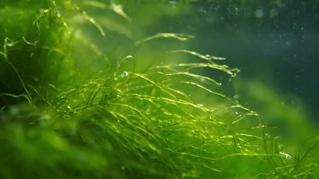 Underwater perspective of a pristine coral reef, where various types of macroalgae provide vital habitat and food sources, swaying with subtle currents.