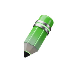 Green pencil with silver rings isolated on transparent background for writing and drawing