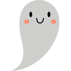 Cute Grey Ghost Character With Smiling Face Blush Cheeks And Black Eyes On A Transparent Background