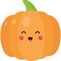 Cute Halloween Pumpkin Character With Happy Face And Green Stem On Transparent Background