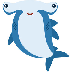 Cute Hammerhead Shark Cartoon Character Illustration With Large Eyes And A Smiling Face Isolated On White Background