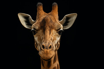 Obraz premium A close-up of a giraffe's face on a black background
