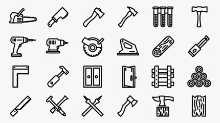 Fototapeta premium Woodworking tools icon set for carpentry related design concepts