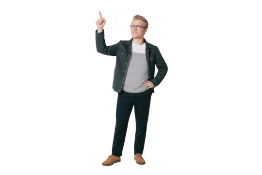 Man pointing up isolated on transparent background