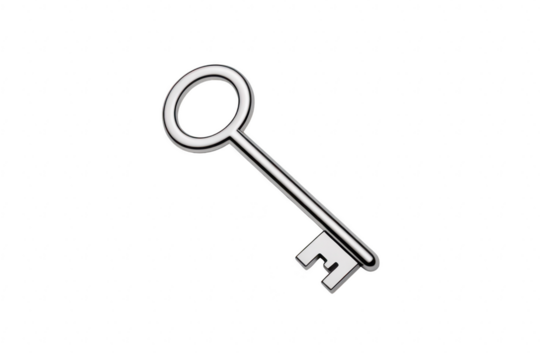 Antique silver key isolated on transparent background