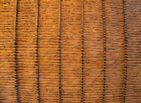 Close up of wicker bamboo wall. Bamboo texture background.