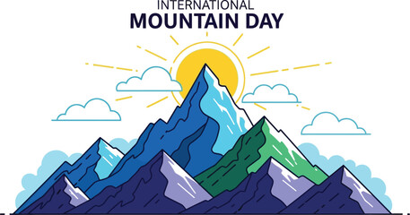 International Mountain Day with mountain peak and sun