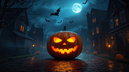 Spooky Halloween Night with Glowing Jack-o&rsquo;-Lantern