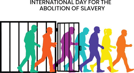 International Day for the Abolition of Slavery with people walking out of jail
