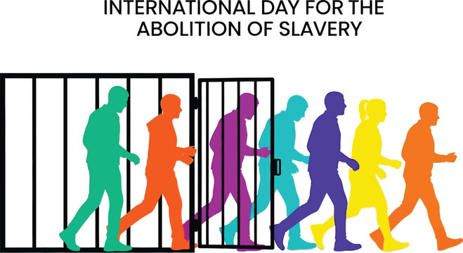 International Day for the Abolition of Slavery with people walking out of jail
