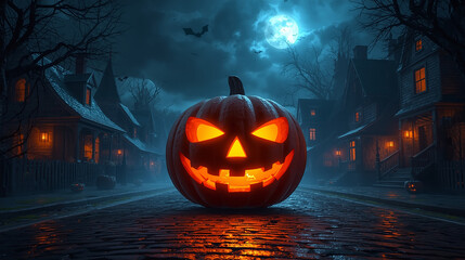 Spooky Halloween Night with Glowing Jack-o&rsquo;-Lantern