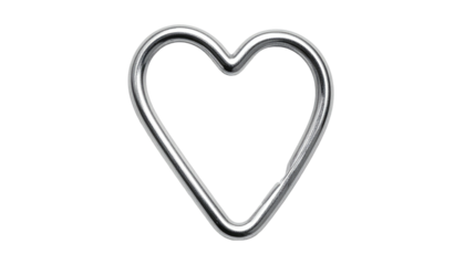 Chrome heart shape against black. Sleek and reflective with rounded edges. Simple, modern, and minimalist