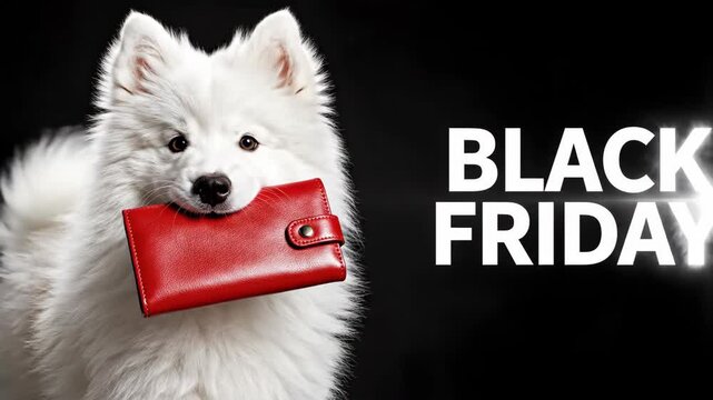 Animation 4k Adorable Dog Promoting Black Friday Deals with a Red Wallet for Savings