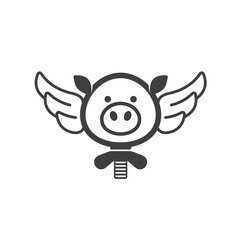 illustration of pig head combined with clamp and wings.