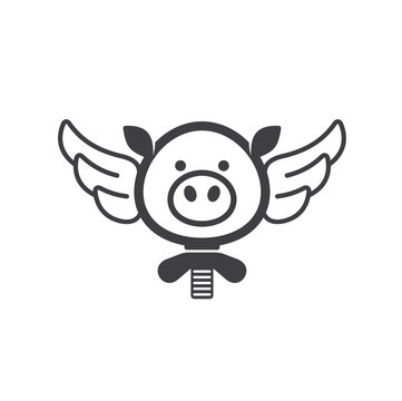 illustration of pig head combined with clamp and wings.