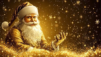 Festive Santa Claus in a shimmering golden background spreads joy during the holiday season