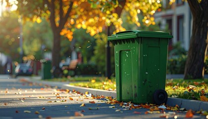 Green bin on street.
