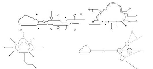 Fototapeta premium Minimal Cloud Computing Line Art Vector