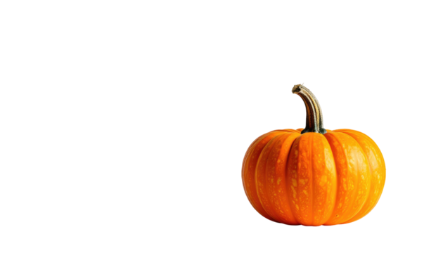 Vivid orange pumpkin against a stark black backdrop, lit from the right. Simple