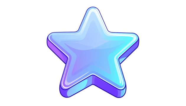Glossy, 3D style star illustration with blue and purple gradients, isolated against a black background