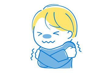 Obraz premium 悪寒がして両手で体をさすって寒がる子供のイラスト
