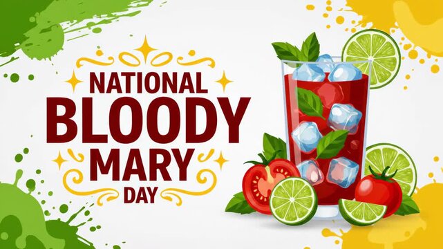 Celebrate the refreshing spicy tomato and lime cocktail with this vibrant illustration, perfect for festive events, digital content, and dynamic Animation 4k presentations