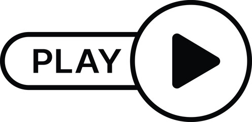 Black play button icon with text label on white background play icon video play