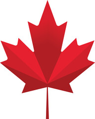 Red maple leaf symbol with geometric facets and stem Canada nature