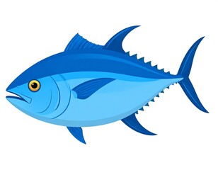 Obraz premium Animated illustration of a tuna fish in shades of blue with a yellow eye