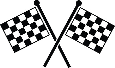 Two black and white checkered racing flags crossed on white background checkered flag motorsport
