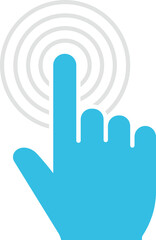 Blue hand cursor with concentric circles indicating touch or signal click
