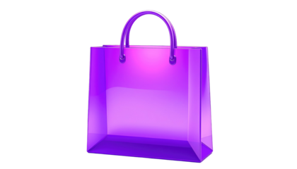 Shiny purple shopping bag with reflective surfaces stands out against a solid black background
