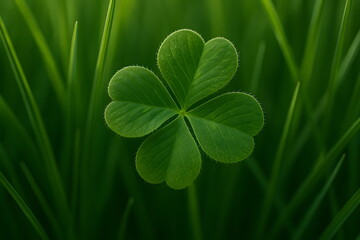 Close-up of a fresh green clover leaf symbolizing luck and nature.