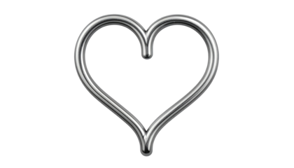 Gleaming silver heart outline on stark black background, softly lit with gentle gradient sheen