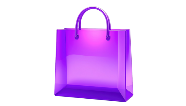 Shiny purple shopping bag with reflective surfaces stands out against a solid black background - Powered by Adobe