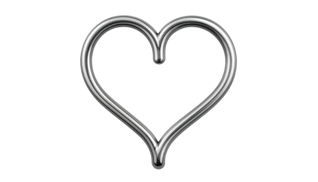 Gleaming silver heart outline on stark black background, softly lit with gentle gradient sheen - Powered by Adobe