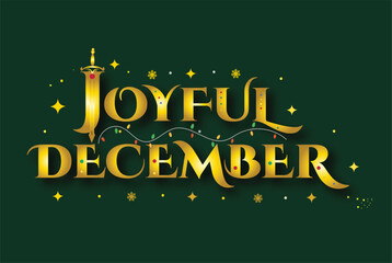Golden Joyful December Typography with Christmas Lights